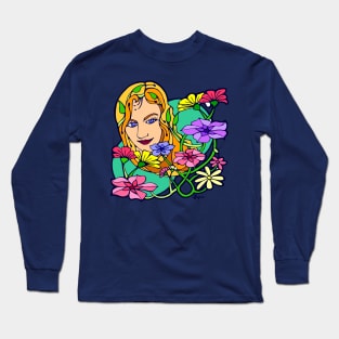Colored Flowers and Young Woman Long Sleeve T-Shirt